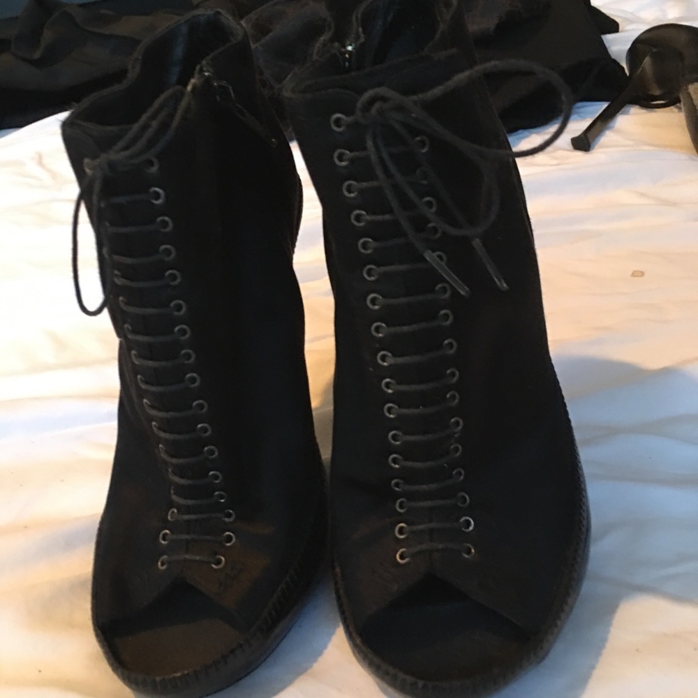 Givenchy black satin lace up booties